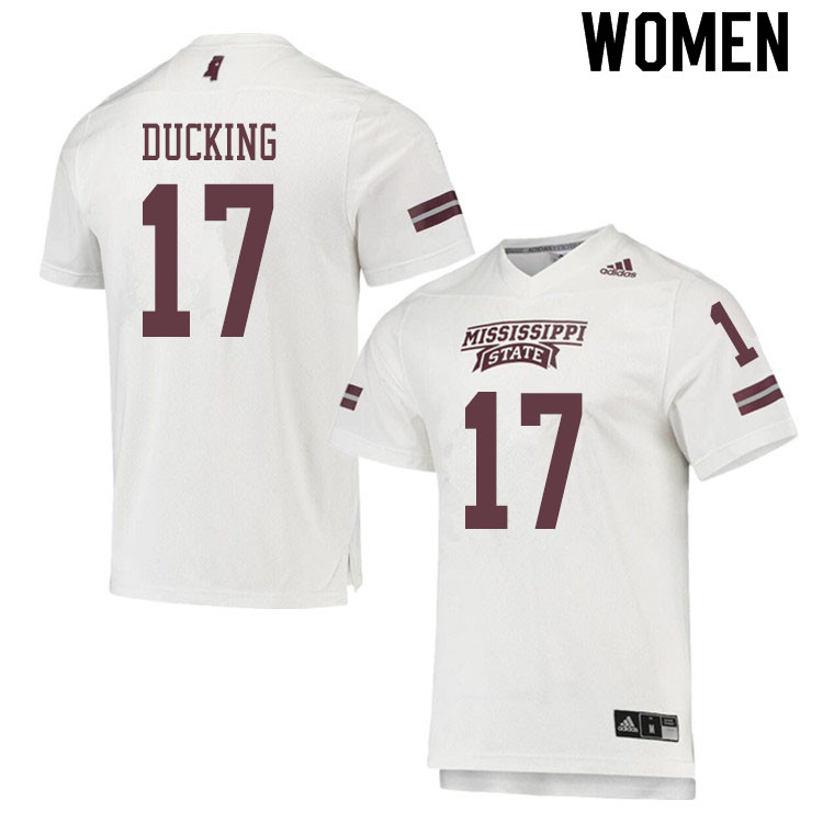 Women #17 Caleb Ducking Mississippi State Bulldogs College Football Jerseys Sale-White